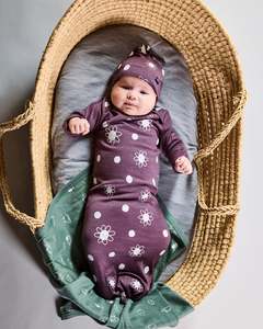 Lfoh Winter 25 Baby: Beanie & Bootie Set - 100% Merino Wool - Plum Daisy