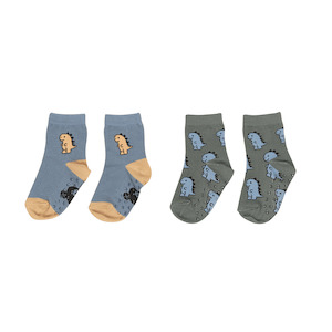Dino Lover: Huxbaby T-Rex 2Pack Socks - Dino Blue + Light Spruce