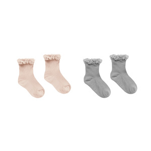 Winter Warmers: Rylee + Cru Lace Trim Socks 2 Pack - Shell + Dusty Blue