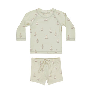 Swimwear: Quincy Mae Finn Rashguard & Short Set - Sailboats