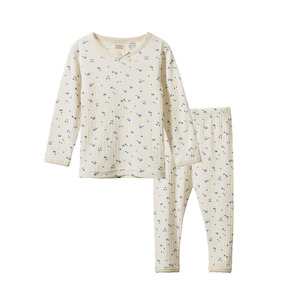 Sleepwear: Nature Baby 2PC Long Sleeve Pointelle Pyjama Set - Daisy Print