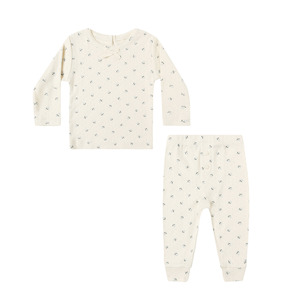 Tops 1: Quincy Mae Pointelle Long Sleeve Tee + Legging - Blue Ditsy