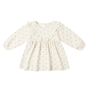 Quincy Mae Long Sleeve Ruffle V Dress - Blue Ditsy