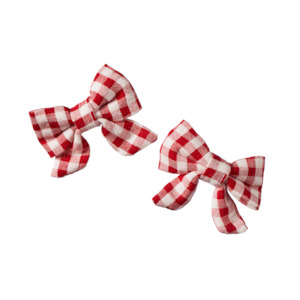 Nature Baby Bow Hair Clips 2 Pack - Red Check