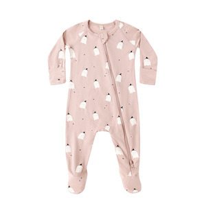 Sleepwear: Quincy Mae Bamboo Zip Footie - Pink Ghosts