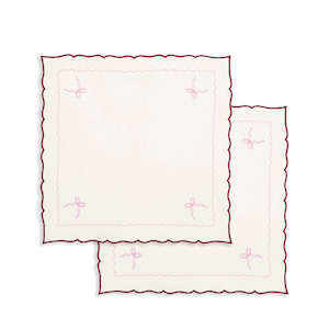 Avery Row Embroidered Bow Napkins, Set of 2 - Burgundy