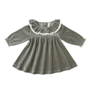 Dresses: Quincy Mae Velour Baby Dress - Forest