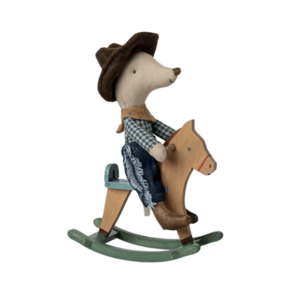 Dolls: Maileg Cowboy Mouse On Rocking Horse