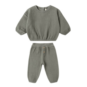 Quincy Mae Textured Sweat Set - Forest
