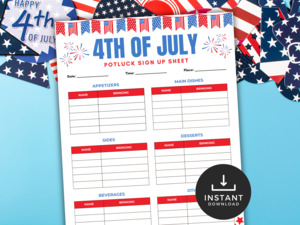 4th July: 4th of July Potluck Sign-Up Sheet