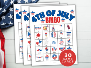 4th July: 4th of July Bingo Game 30 Bingo Cards