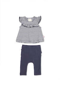 Marquise - Girls Navy Stripe Top and Frill Leggings