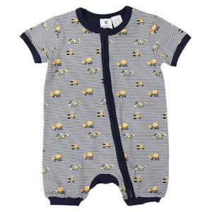Korango - Trucks and Diggers Short Sleeve Zip Romper Navy