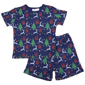 Korango - Pyjamas Cotton Xmas Short Sleeve Top and Shorts Navy