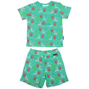 Korango - Pyjamas Cotton Xmas Short Sleeve Top and Shorts, Green