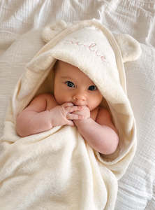Personalised Embroidered Organic Cotton Baby Hooded Towel