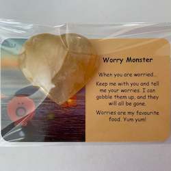 Worry Monster Mental Wellbeing Card and Heart Crystal