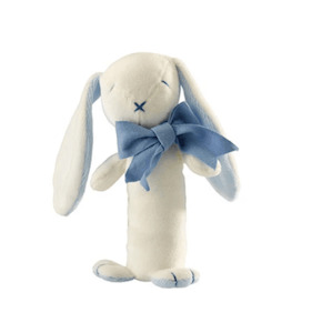 Maud N Lil: Oscar The Blue Bunny, Soft Organic Toy Stick Rattle  | Maud n Lil