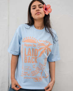 Womens Small: Laid Back Oversized T-Shirt - Light Blue & Peachy Tan