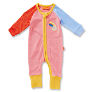 Stars Pink Terry Long Sleeve Romper