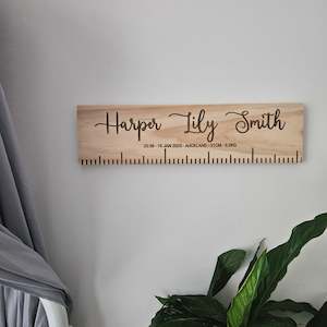Baby: Personalised Birth Ruler Pine