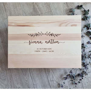 Wooden Boxes: Birth Details with Olive Leaves Keepsake Box