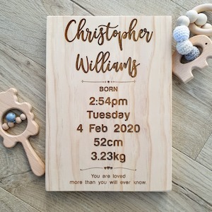 Birth Details Solid Pine Sign