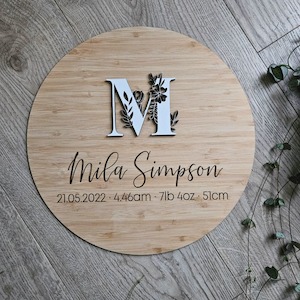 Baby: Birth Details with Monogram Bamboo Circle