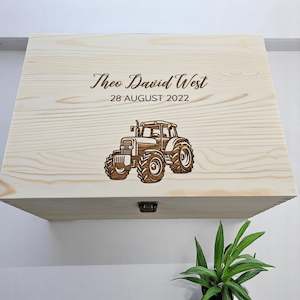 Wooden Boxes: Keepsake Pine Engraved Box Tractor (Pre-Order)