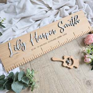 Personalised Bamboo Birth Ruler Rasied Name