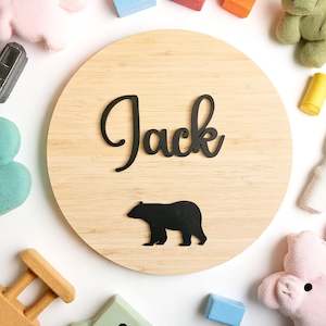 All: Raised Name and Bear On Bamboo Circle