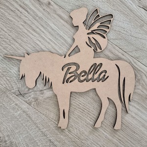 Children: Unicorn Fairy Name Plaque With Free Personalisation Nude