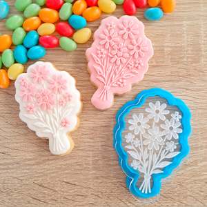 Fondant Stamps: Flower Bouquet Raised Acrylic Fondant Stamp & Cookie Cutter