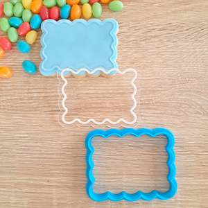 Birthday Fondant Stamps: Scalloped Rectangle with Border Raised Acrylic Fondant Stamp & Cookie Cutter