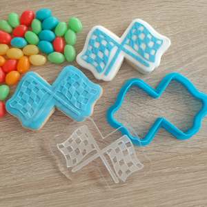 Birthday Fondant Stamps: Racing Flags Raised Acrylic Fondant Stamp & Cookie Cutter