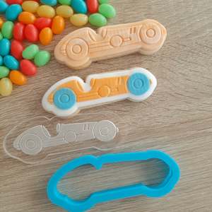 Vintage Race Car Raised Acrylic Fondant Stamp & Cookie Cutter