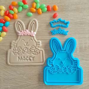 Easter Fondant Stamps: XL Easter Bunny with Name Box (4pcs) Cookie Cutter & Fondant Stamp Set