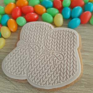 Baby Fondant Stamps: Knitted Baby Booties Raised Acrylic Fondant Stamp & Cookie Cutter