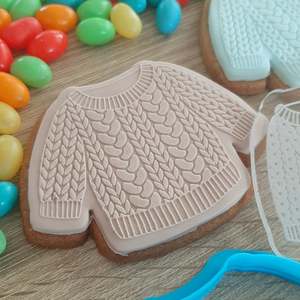 Baby Fondant Stamps: Knitted Sweater Raised Acrylic Fondant Stamp & Cookie Cutter