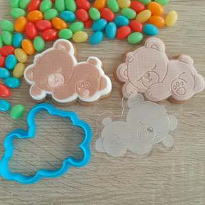 Baby Fondant Stamps: Sleepy Teddy Raised Acrylic Fondant Stamp & Cookie Cutter