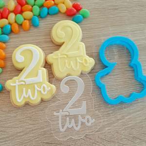 Number 2 Two Raised Acrylic Fondant Stamp & Cookie Cutter