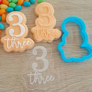 Number Cookie Cutters Fondant Stamps: Number 3 Three Raised Acrylic Fondant Stamp & Cookie Cutter