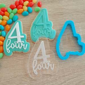 Number 4 Four Raised Acrylic Fondant Stamp & Cookie Cutter