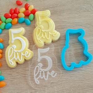 Number 5 Five Raised Acrylic Fondant Stamp & Cookie Cutter