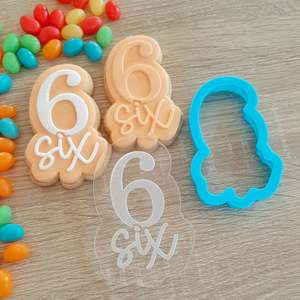 Number 6 Six Raised Acrylic Fondant Stamp & Cookie Cutter