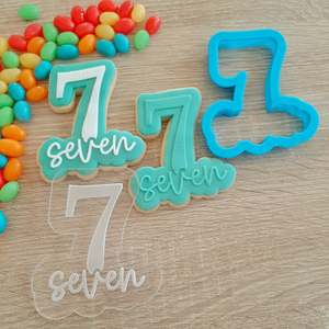 Number Cookie Cutters Fondant Stamps: Number 7 Seven Raised Acrylic Fondant Stamp & Cookie Cutter