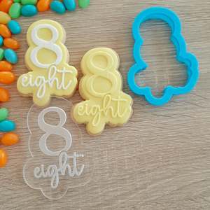 Number Cookie Cutters Fondant Stamps: Number 8 Eight Raised Acrylic Fondant Stamp & Cookie Cutter