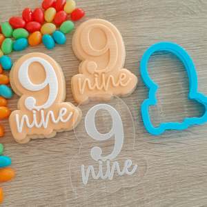 Number Cookie Cutters Fondant Stamps: Number 9 Nine Raised Acrylic Fondant Stamp & Cookie Cutter