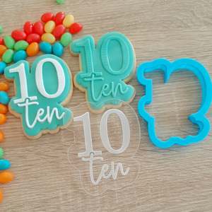 Number Cookie Cutters Fondant Stamps: Number 10 Ten Raised Acrylic Fondant Stamp & Cookie Cutter