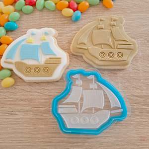Vehicle Cutters Stamps: Pirate Ship Raised Acrylic Fondant Stamp & Cookie Cutter